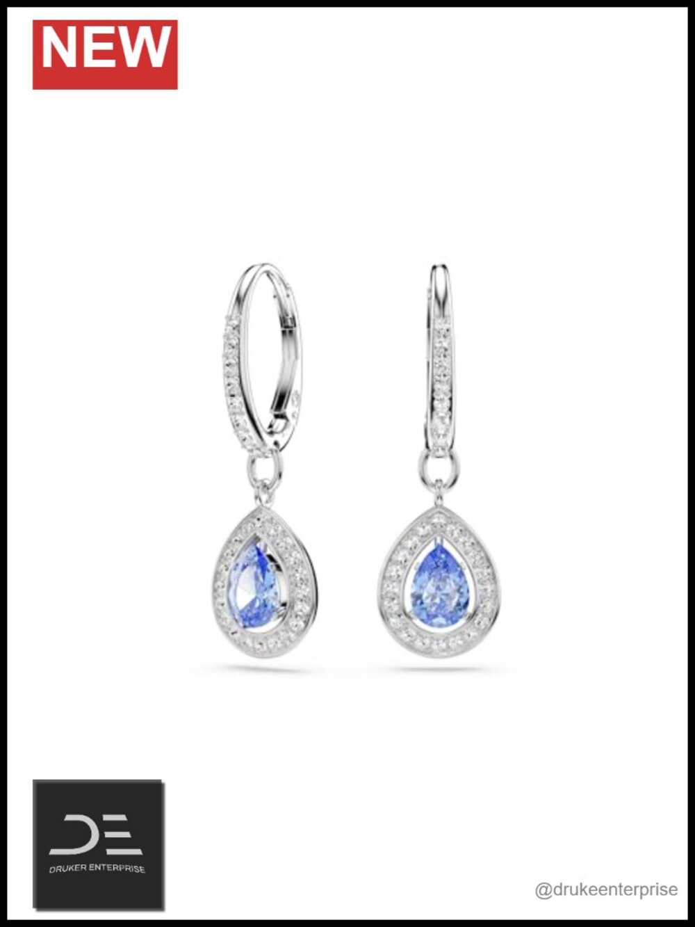 Swarovski Crystal Drop Earrings Rhodium Plated Pave